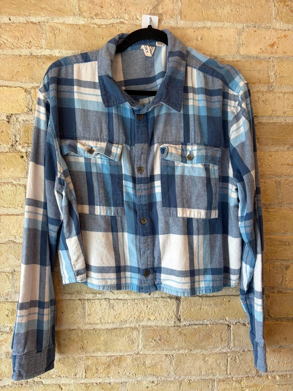 Roxy Blue Plaid Button-Down Cropped Shirt